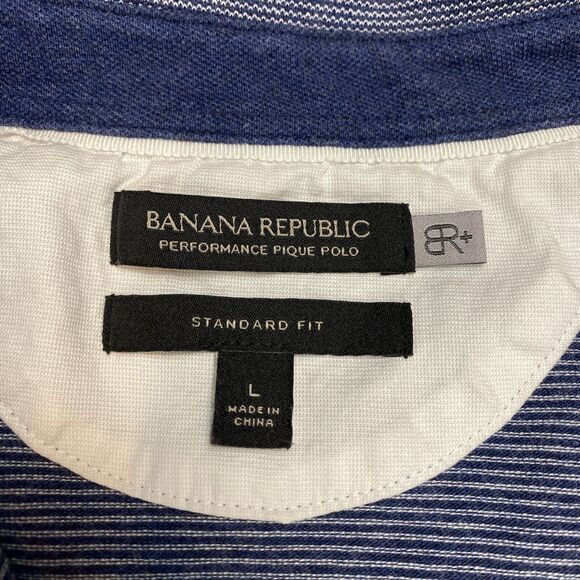Banana Republic Polo Shirt Mens Large Blue Striped Standard Fit Golf Performance - Picture 5 of 11